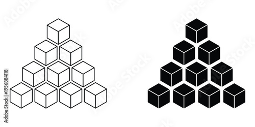 Set of cube icons flat and thin stroke vector. Vector box of square hexagon Stacked together. Sugar Cubes Icon Signs Vector Design. Ice Dice Symbol. eps 10