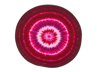 Vibrant pink and purple tie dye circular pattern on transparent background