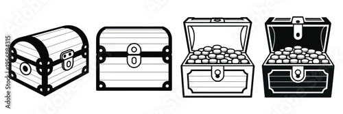 Canvastavla Treasure Chest Icon, linear and clipart style design isolated on white background, pirate treasure box symbol, outline and solid illustration, adventure and fantasy concept