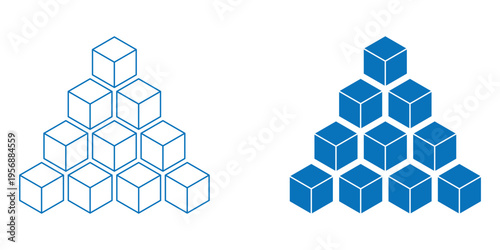 Set of cube icons flat and thin stroke vector. Vector box of square hexagon Stacked together. Sugar Cubes Icon Signs Vector Design. Ice Dice Symbol. eps 10