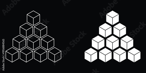 Set of cube icons flat and thin stroke vector. Vector box of square hexagon Stacked together. Sugar Cubes Icon Signs Vector Design. Ice Dice Symbol. eps 10