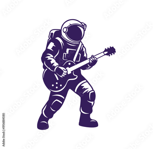 astronaut playing electric guitar in space suit isolated on transparent background