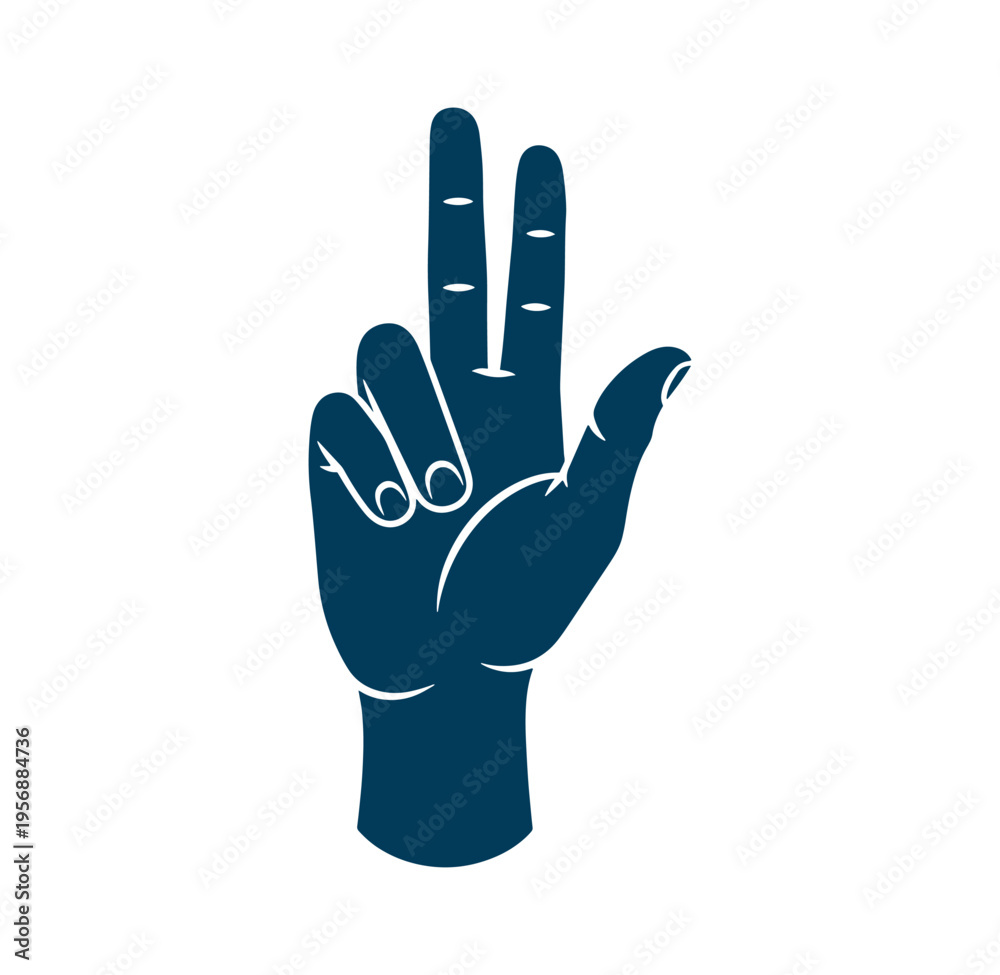 Fototapeta premium blue hand showing two fingers up with thumb out to side
