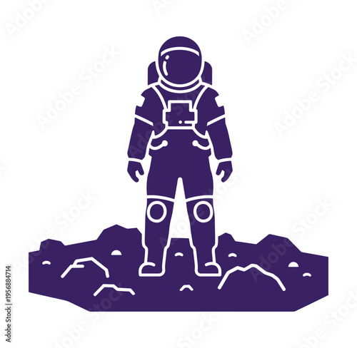 Astronaut standing on rocky terrain in spacesuit and helmet  space exploration concept