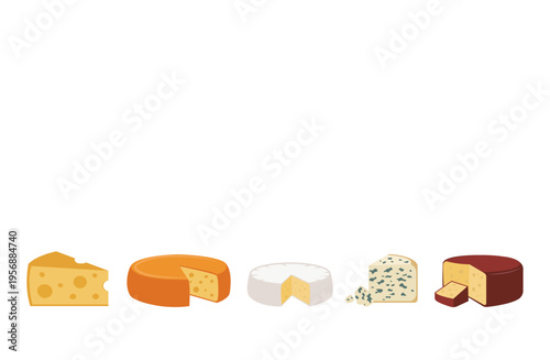 5種類の世界のチーズが並んベクターイラスト素材