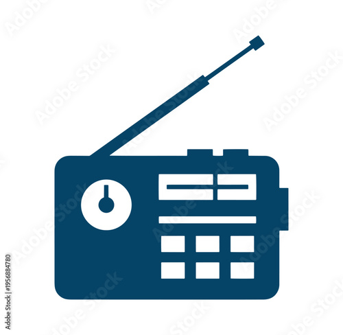 Blue radio device with antenna on white background