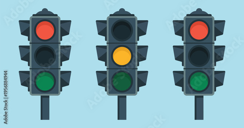 Traffic Light Icon Set, flat style design showing red yellow green signal symbol
