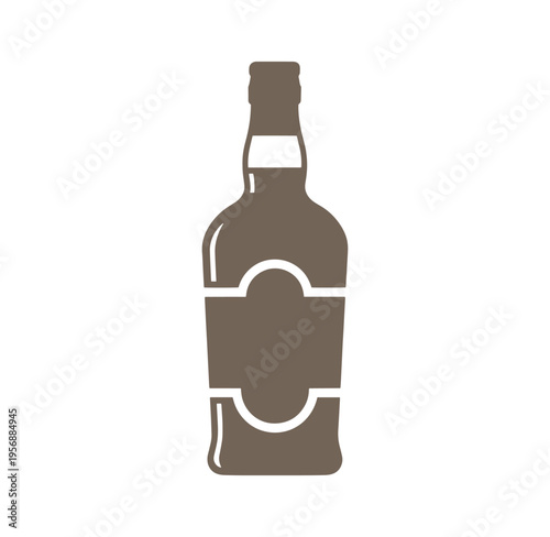 Brown bottle with label isolated on white background for drinks or alcohol concept
