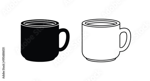 Two simple mug illustrations one black and one white side by side