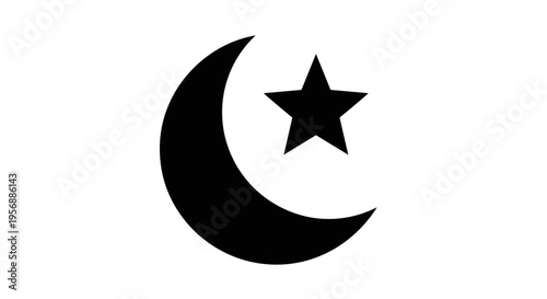 Crescent Moon and Star Symbol Icon.