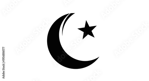 Crescent Moon and Star Symbol Icon.