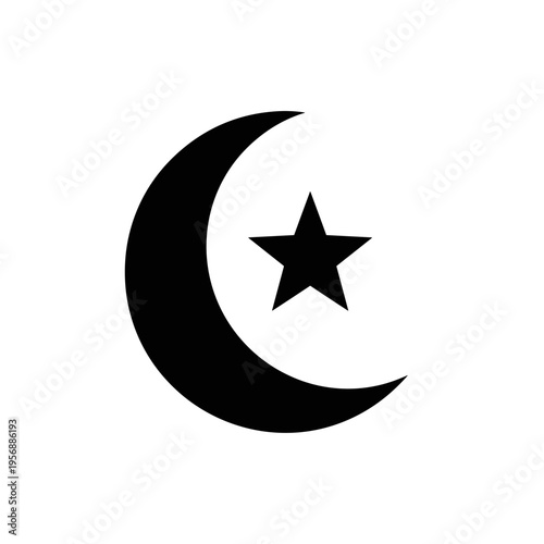 Crescent Moon with Star Symbol Icon.