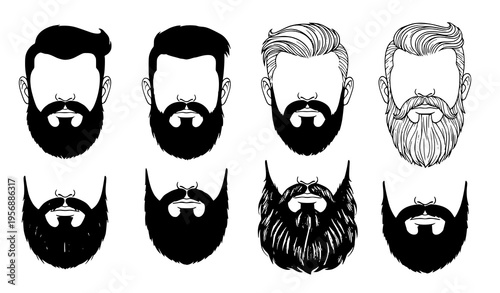 Variety of men's beard and mustache styles illustrations