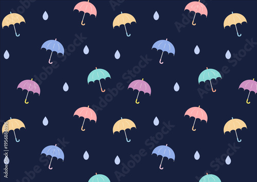 カラフルな傘のシームレスイラスト｜雨・天気・梅雨・防水・生活用品のベクターイラスト