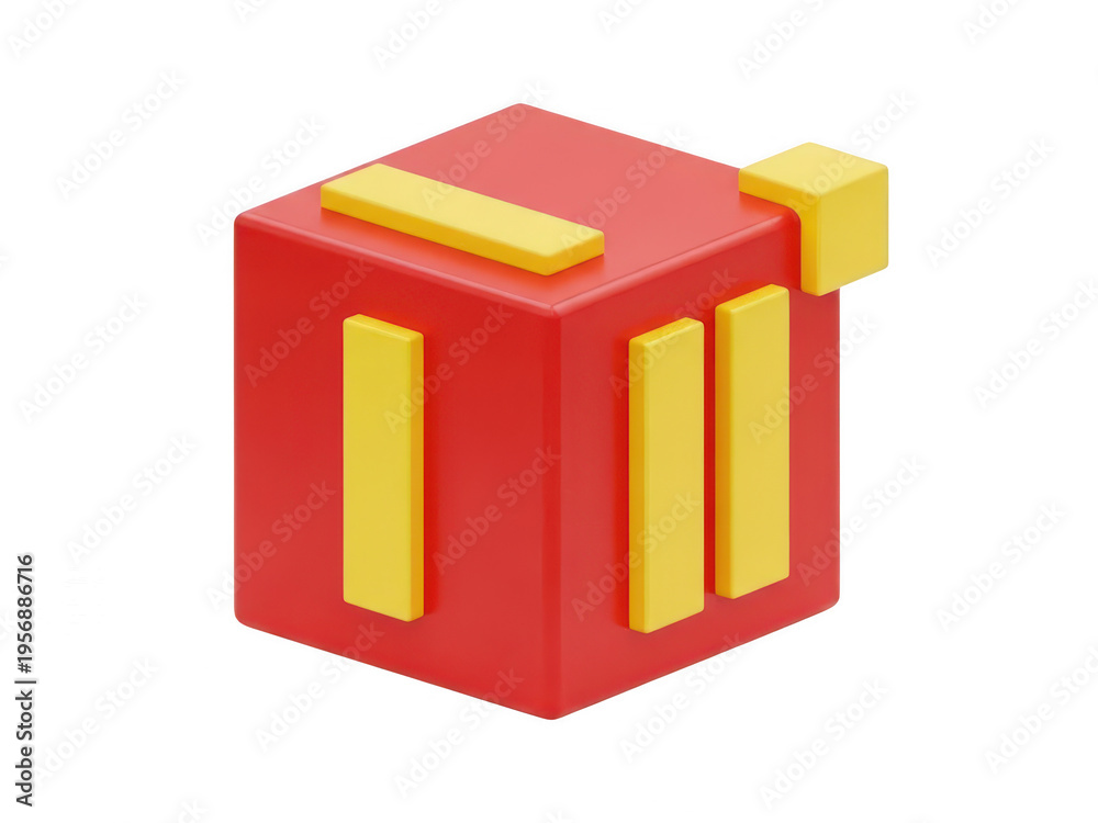 Fototapeta premium Red block with yellow handles isolated on transparent background