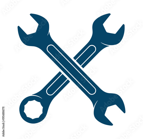 Two crossed wrenches on white background for repair and maintenance concept