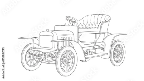 Vintage automobile line art, classic car blueprint concept illustration