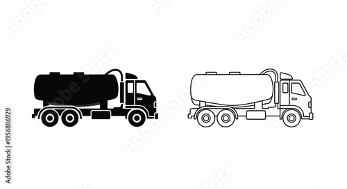 Two depictions of a tanker truck one solid black one outlined in white
