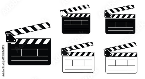 Black and white film clapperboards in various orientations