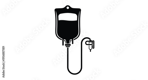 Simple black and white illustration of an iv drip bag and tubing