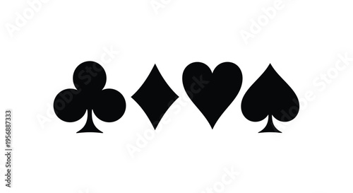 Four playing card suits arranged in a row black silhouette