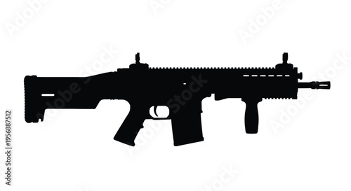 Detailed black silhouette of an automatic rifle side profile silhouette