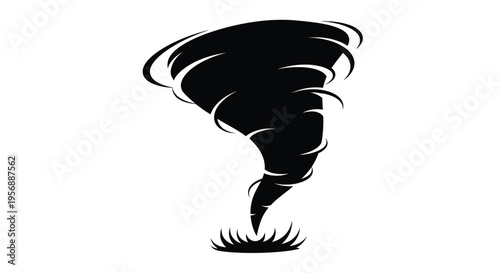 Dramatic swirling tornado shape against a white background silhouette