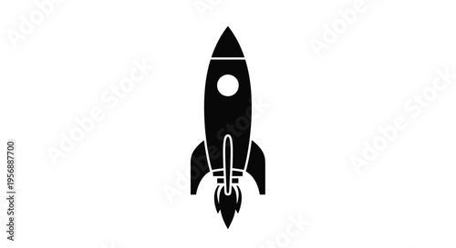 A simple black rocket design against a white background silhouette