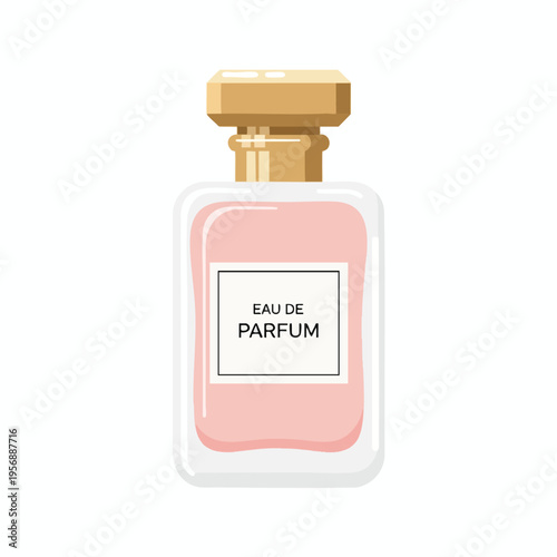 Elegant rectangular glass bottle with soft pink liquid and gold cap