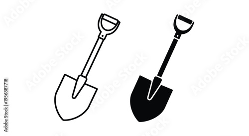 Two garden shovels depicted in contrasting styles a silhouette