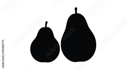 Two pears displayed side by side in a stark black silhouette