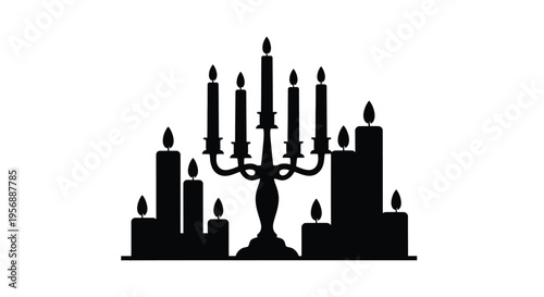 Black candelabra and candles arranged as a striking silhouette