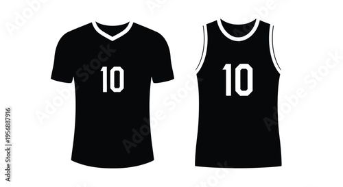 Two black athletic jerseys with number ten a stark silhouette