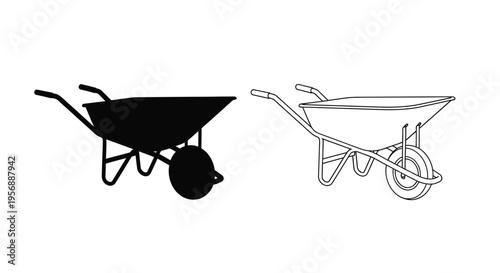 Two wheelbarrows displayed one as a solid black silhouette