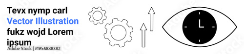 Time management, productivity, efficiency, innovation, vision, planning. Eye with clock, gears and arrows strategy. Time management and productivity concept
