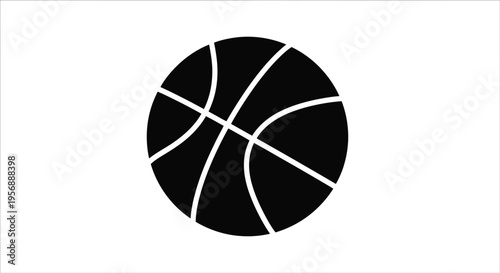 Simple black and white illustration of a classic basketball on a white background