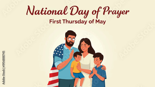 Vector illustration of family praying on National Day of Prayer