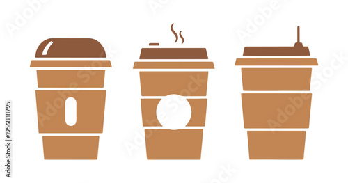 Minimal flat coffee cup icon pack for takeaway drink concepts.