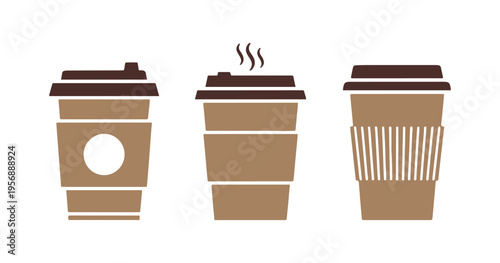 Vector set of disposable coffee cup icons in a simple flat design.