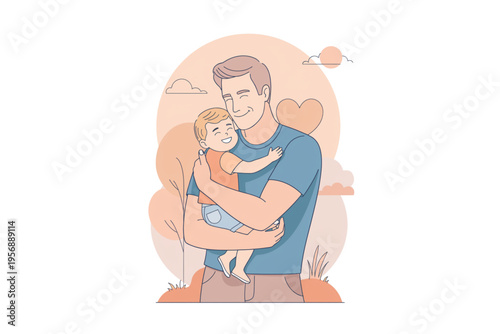 Loving father holding his happy baby in his arms, depicting a heartwarming family moment of parenthood and care