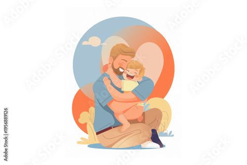 Happy father embracing his laughing child with genuine love and affection, celebrating the joyful bond of family and parenthood