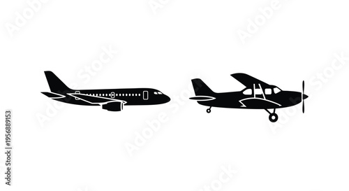 Silhouettes of a commercial airliner and a small propeller plane