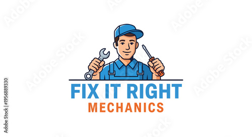 A friendly mechanic in a blue uniform holding a wrench and screwdriver, ready to fix things right.
