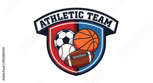 Athletic Team Emblem Featuring Multiple Sports Balls.