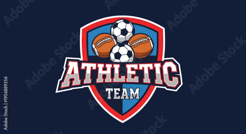 Athletic Team Sports Logo with Soccer and Basketballs.