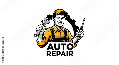 Auto Repair Mechanic Holding Tools Ready For Service.
