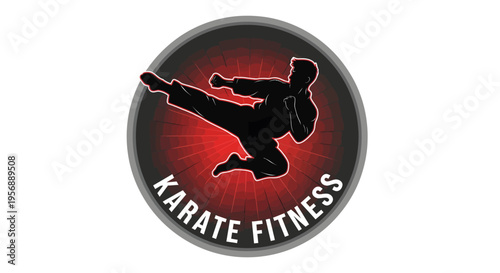 Dynamic Karate Fitness Logo with Kicking Silhouette.