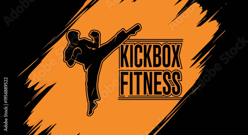 Dynamic Kickbox Fitness Logo with Martial Arts Silhouette.