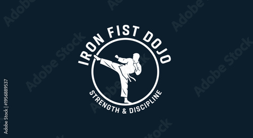 Dynamic martial arts logo with a high kick silhouette.