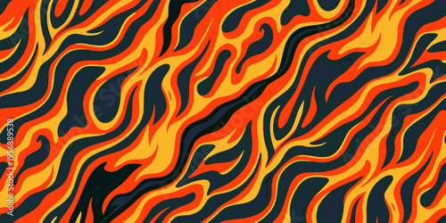 Abstract swirling flames in vibrant orange yellow and dark shades